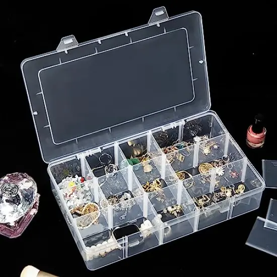 2 Pieces 15 Large Grids Clear Plastic Jewelry Box Organizer Storage Container with Removable Dividers {3}
