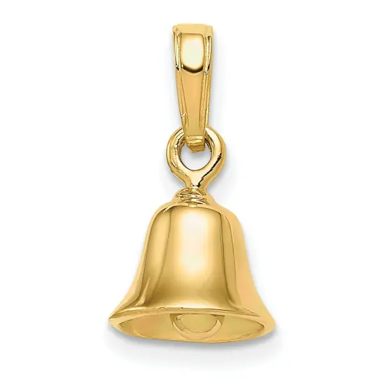 14K Yellow Gold 3D Moveable Bell Charm Pendant Jewelry 16mm x 9mm {1}