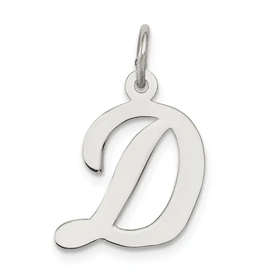 Sterling Silver Medium Script Initial Letter D Charm Jewerly 18mm x 12mm {1}