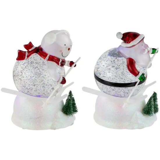 Northlight LED Lighted Color Changing Skiing Santa and Snowman Acrylic Christmas Snow Globes - 7.25" - Set of 2 White {3}