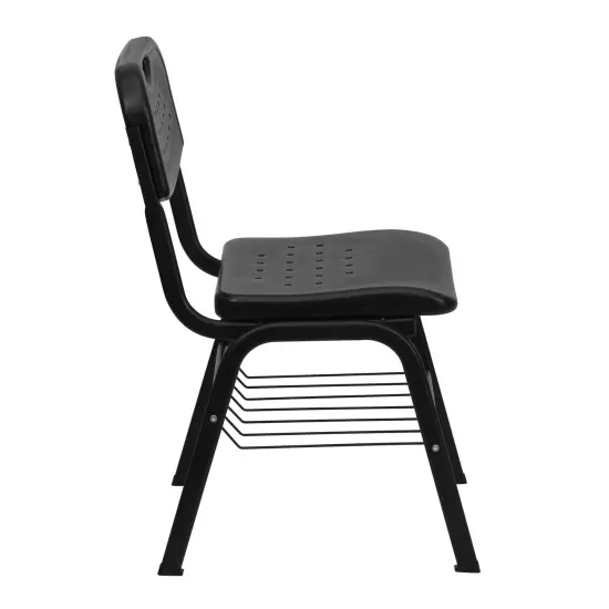 Emma and Oliver 880 lb. Capacity Plastic Chair with Book Basket Black {6}