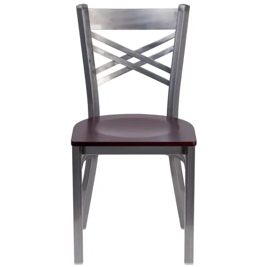 Emma and Oliver 2 Pack Clear Coated "X" Back Metal Restaurant Chair Mahogany/ClearCoated {2}