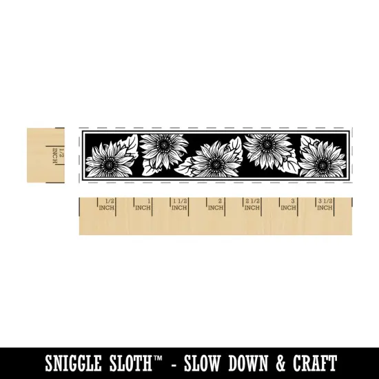 Sunflowers Border with Dark Background Rectangle Rubber Stamp for Stamping Crafting {1}