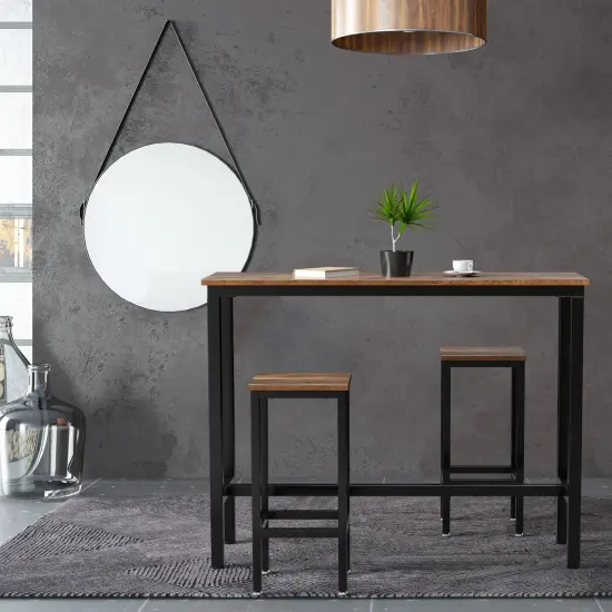 3 Pieces Bar Table Counter Breakfast Bar Dining Table with Stools {2}