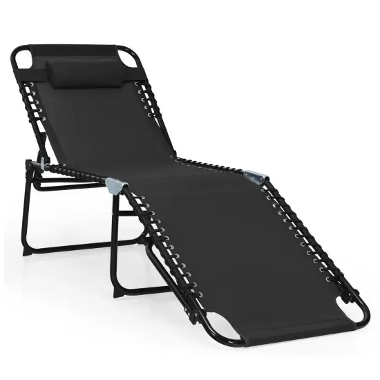 Foldable Recline Lounge Chair with Adjustable Backrest and Footrest Black {1}