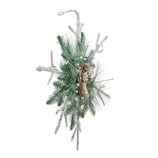 Northlight Frosted Mixed Pine Twig Snowflake Christmas Ornament - 24" Green {3}