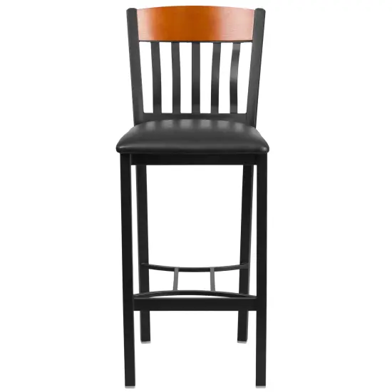 Emma and Oliver Vertical Back Metal/Wood Restaurant Dining Barstool Cherry {2}