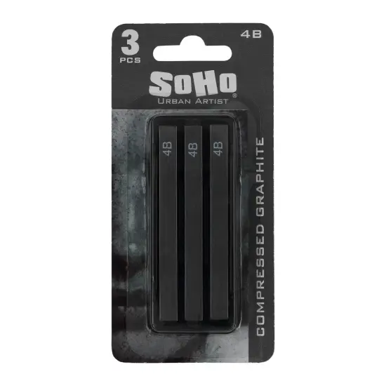 SoHo Urban Artist Compressed Graphite Sticks 4B, Pack of 3 - Premium Graphite Sticks for Drawing - Versatile & Smooth Gliding Artist Graphite - Ideal for Professionals, Students, and Artists {1}
