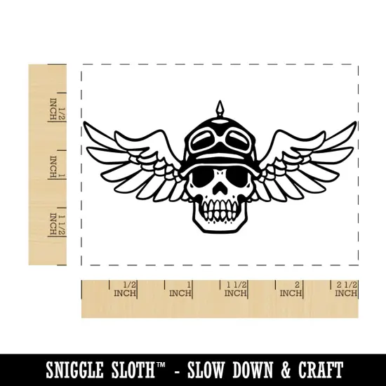 Motorcycle Biker Skull Helmet Wings Rectangle Rubber Stamp for Stamping Crafting {1}
