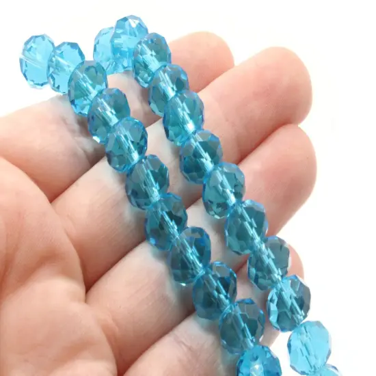 33 10mm x 8mm Sky Blue Faceted Rondelle Glass Beads {3}