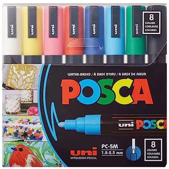 8 Posca Paint Markers Set - 5M Medium Markers with Reversible Tips, Acrylic Paint Pens for Art Supplies, Fabric Paint, Fabric Markers, and General Painting {2}