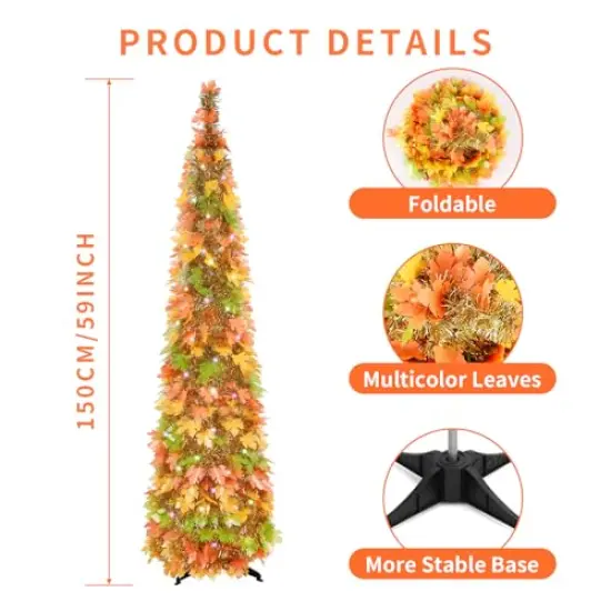 Fall Tree with Lights, 5ft Pop up Fall Trees for Porch Home Outdoors Holiday Thanksgiving Xmas Decorations {1}