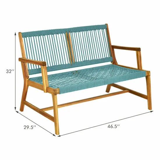 2-Person Acacia Wood Yard Bench for Balcony and Patio Turquoise {5}