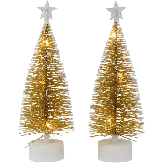 Northlight LED Lighted Mini Bottle Brush Pine Christmas Village Trees - Gold Finish - Set of 2 {1}
