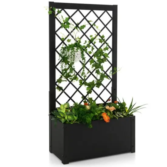 49 Inch Metal Raised Garden Bed with Trellis-Black {1}