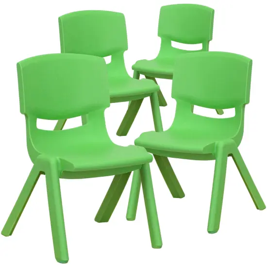 Emma and Oliver 4 Pack Plastic Stackable Pre-K/School Chairs with 10.5"H Seat Green {2}