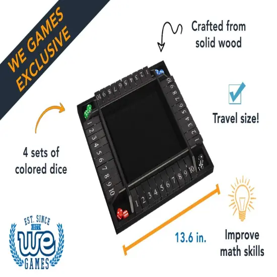 WE Games 4 Player 14 in. Shut The Box Board Game with Lid {3}