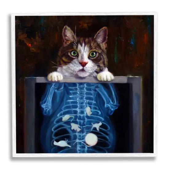 Stupell Industries Funny Cat X-Ray Mice Framed Giclee Art White Frame {1}