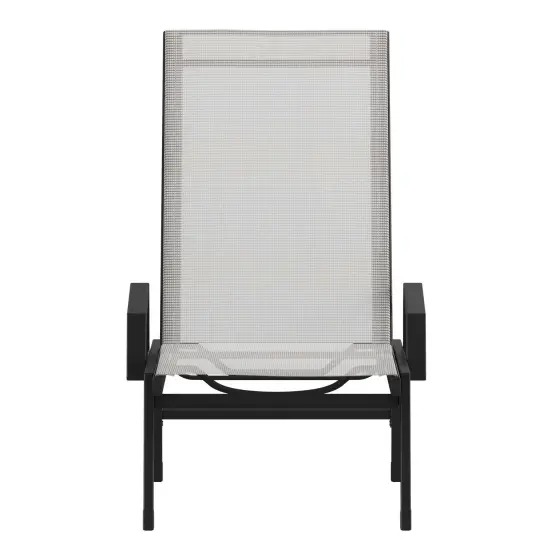 Emma and Oliver Braelin Set of 2 Textilene Adjustable 5 Position Patio Chaise Lounge with Armrests and Metal Frame Black/Gray {3}