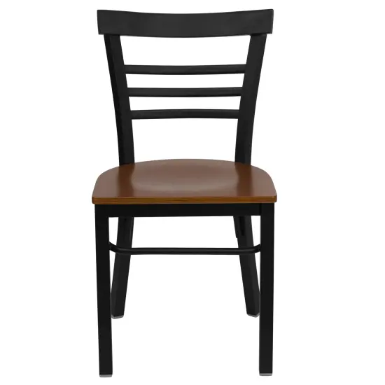 Emma and Oliver 2 Pack Three-Slat Ladder Back Metal Restaurant Chair Cherry/BlackMetal {2}