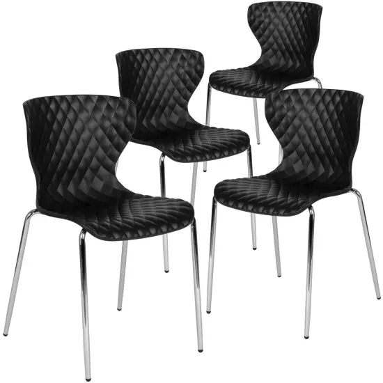 Emma and Oliver 4 Pack Contemporary Design Plastic Stack Chair Black {1}