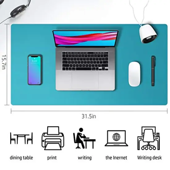 Leather Desk Pad Protector,Mouse Pad,Office Mat, Non-Slip PU Blotter,Laptop Pad,Waterproof Writing for Office and Home (Turquoise,31.5" x 15.7") {1}