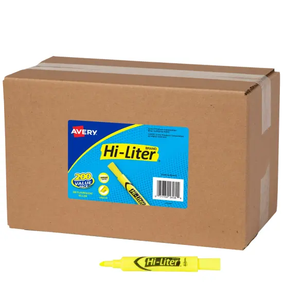 Avery Hi-Liter Value Pack Desk-Style Highlighters, Smear Safe Ink, 200 Fluorescent Yellow Highlighters (24130) {1}