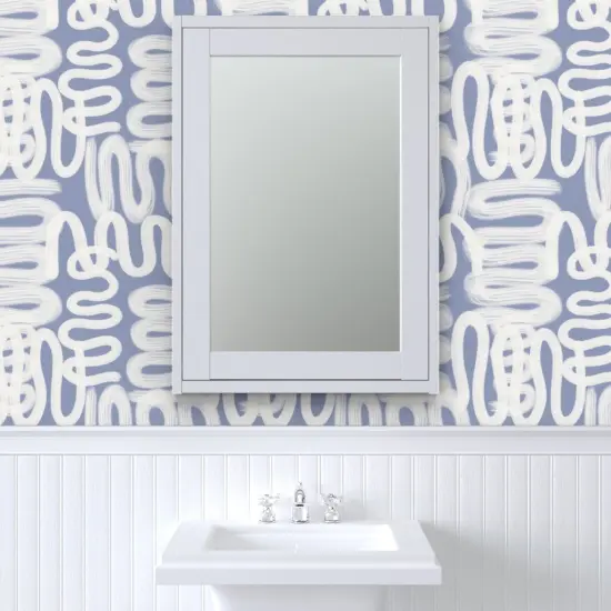 Pre-Pasted Wallpaper 2FT Wide Soft Blue Squiggle Abstract Modern Design Large Scale Watercolor Paint Custom Pre-pasted Wallpaper by Spoonflower {6}