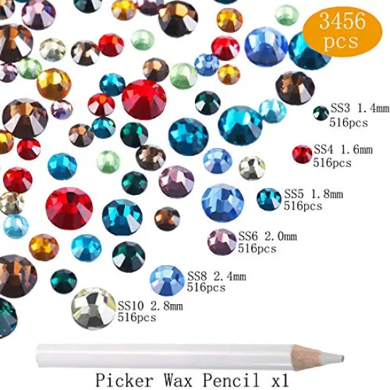 3456 Pieces Mix Size Flatback Rhinestones Glass Charms Diamantes Gems Stones for Nail Art Crafts Face Art (Mix SS3 4 5 6 8 10, Multicolor) {1}