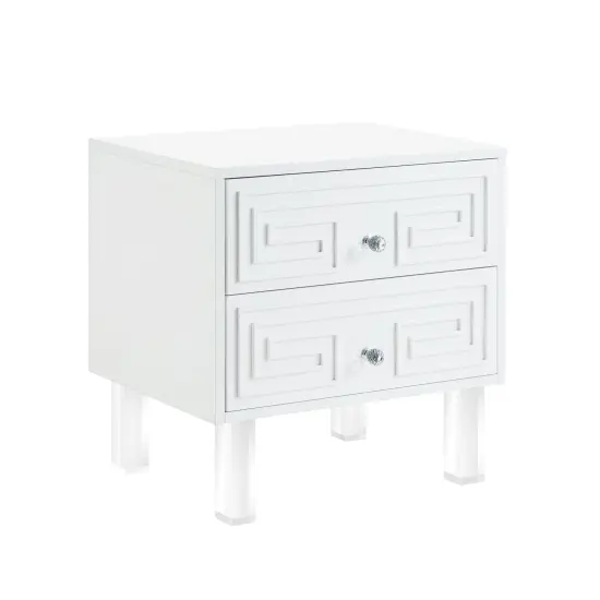 Isobel Modern Greek Key Lacquered Lucite Leg Side/Accent Table /Nightstand White {3}