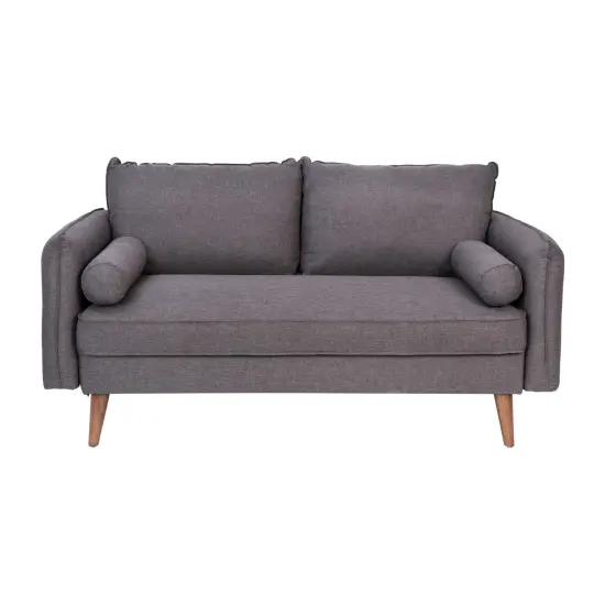 Emma and Oliver Carthage Upholstered Mid-Century Modern Pocket Spring Loveseat with Wooden Legs and Removable Back Cushions Stone Gray {3}