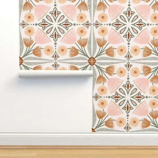 Peel & Stick Wallpaper 2FT Wide Tiles Pinks Tuscan Blush Italian Villa Floral Quatrefoil Large Scale Custom Removable Wallpaper by Spoonflower {2}