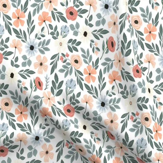 Various Fabrics by the Yard or Fat Quarter Coral Floral Sage Green Leaf Pretty Flowers Delicate Garden Custom Printed Fabric by Spoonflower {5}