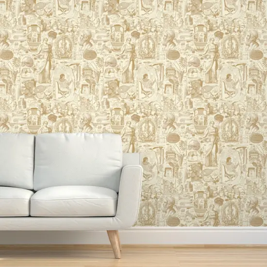 Pre-Pasted Wallpaper 2FT Wide Brown Toile History Egypt Classical Archaeology Anthropology Rome Greece Excavation Archaeologist Grecco Roman Ancient Mesopotamia Large Scale Custom Pre-pasted Wallpaper by Spoonflower {5}