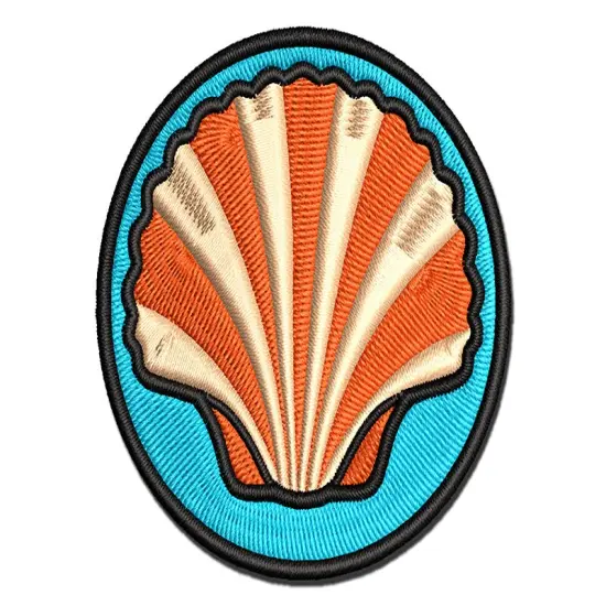 Scallop Seashell Beach Shell Multi-Color Embroidered Iron-On or Hook & Loop Patch Applique {1}