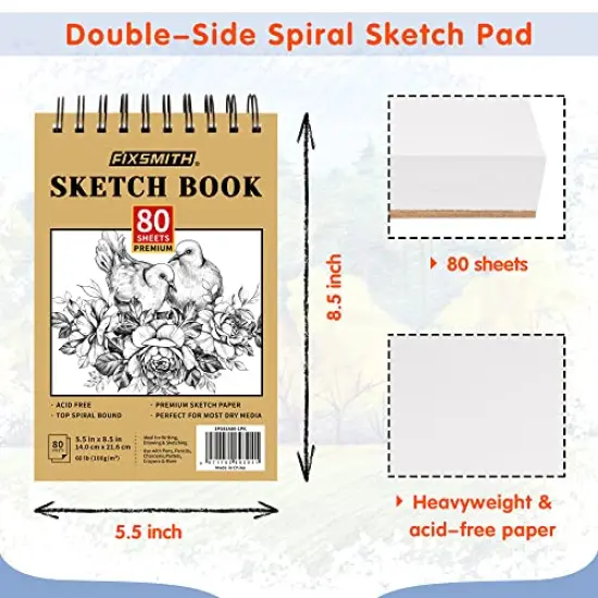 80 Sheets (68 lb/100gsm) Sketchbook | Top Spiral Bound Artist Sketch Pad | Acid Free Drawing Pad | Ideal for Kids, Beginners, Artists & Painters | Bright White {1}