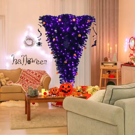 6 Feet Upside Down Artificial Christmas Tree with 270 Purple LED lights {3}