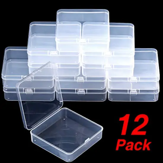 12 Pack Clear Plastic Beads Storage Containers Box with Hinged Lid for Beads and More (3.70 x 3.70 x 1.18 Inch) {1}