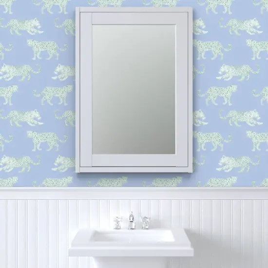 Pre-Pasted Wallpaper 2FT Wide Animal Green Blue Nature Illustrative Big Cat Custom Pre-pasted Wallpaper by Spoonflower {6}