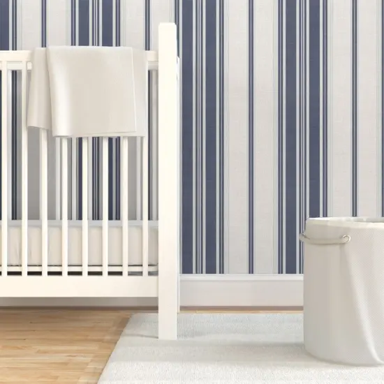 Pre-Pasted Wallpaper 2FT Wide Ticking Stripe Elegant Neutral Traditional Medium Scale Custom Pre-pasted Wallpaper by Spoonflower {7}