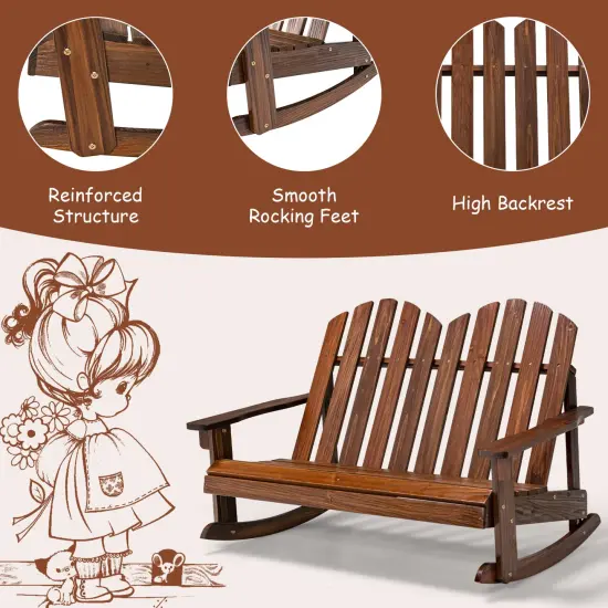 2 Person Adirondack Rocking Chair with Slatted seat for kids Brown {5}