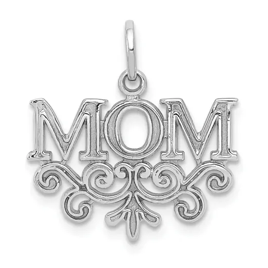 14K White Gold Mom Charm Family Mother Jewelry Pendant 20mm x 17mm {1}