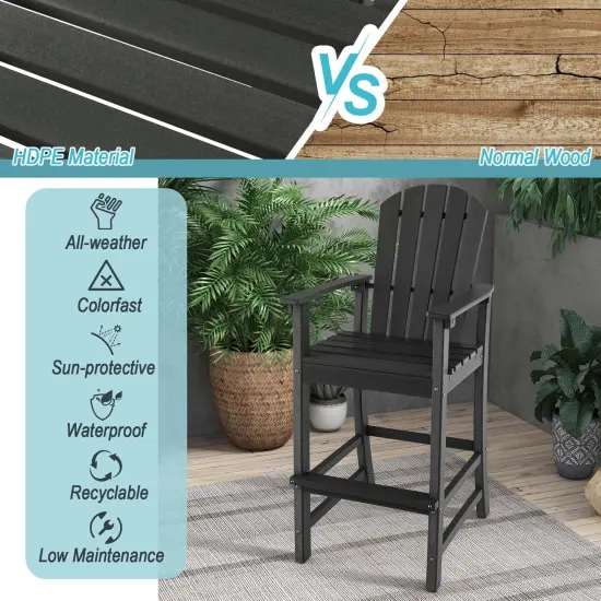 Costway Outdoor HDPE Bar Height Stool Patio Tall Chair Armrest Footrest All Weather Navy/Turquoise/Grey/Black {5}