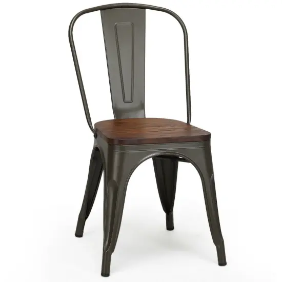 18 Inch Height Set of 4 Stackable Style Metal Wood Dining Chair Dark Green {4}