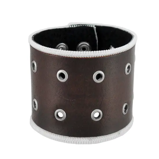 Brown Leather Brass Grommet Wristband {1}