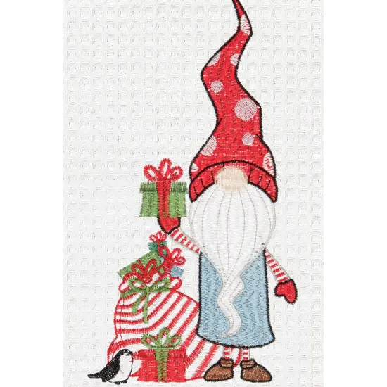 27" x 18" Christmas Holiday Gnome with Presents Gifts Embroidered & Waffle Weave Cotton Kitchen Dish Towel {3}