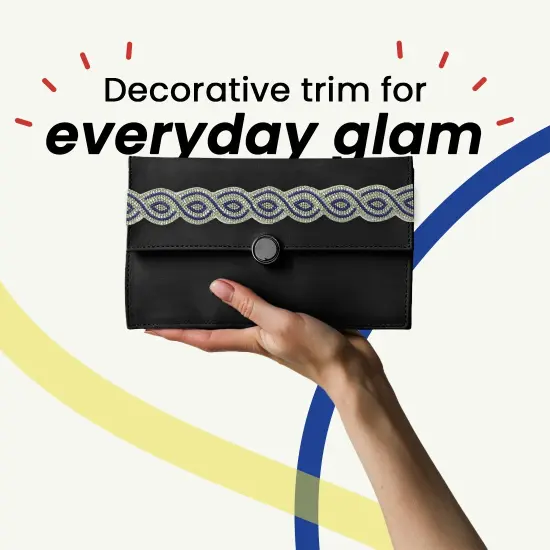 1" Olowin Iron On Rhinestone, Versatile, Beaded Trim, 5-Yard Cut Black Multi {6}