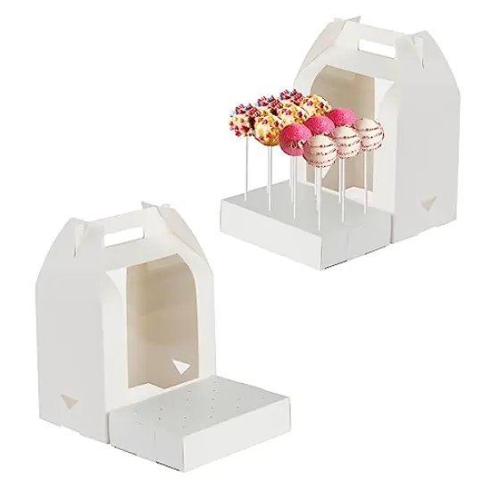 Cake Pop Boxes Packaging, 4 pcs Portable Cake Pop Holder Boxes with 18 Holes Lollipop Display Stand (White) {4}