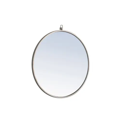 Metal frame Round Mirror with decorative hook 24 inch Silver finish {5}
