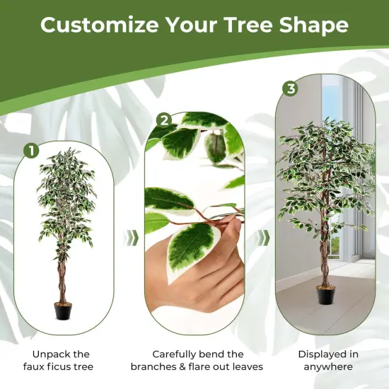Costway 63 inch Artificial Ficus Tree Faux Indoor Plant in Nursery Pot for Decoration {5}